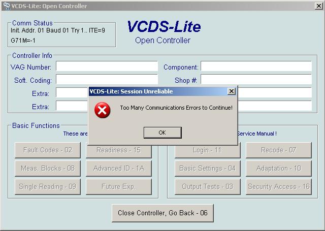 vcds port test interface not found